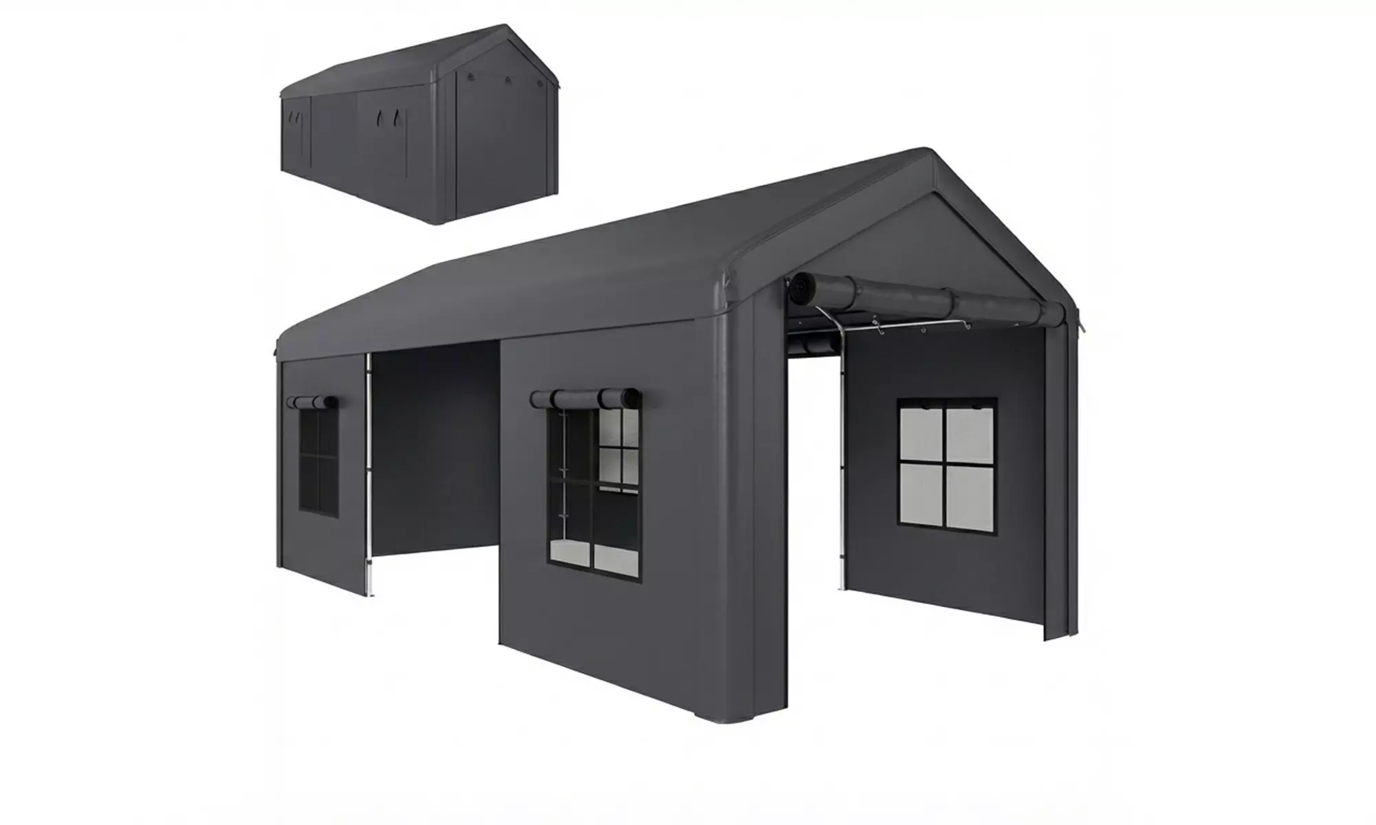 Outsunny 3 x 6 m Fully Enclosed Carport with Doors and Windows