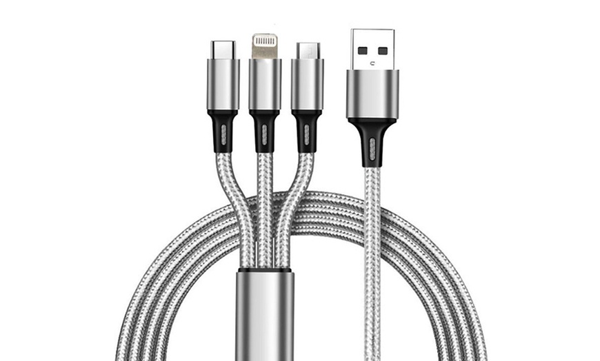 Image 2: Nylon Three-in-one Charging Cable