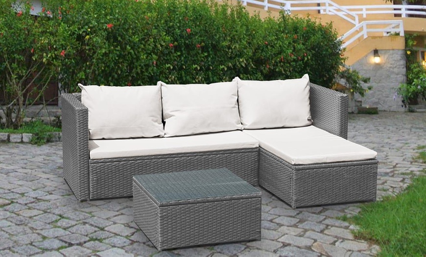 Image 2: Rattan-Effect Garden Corner Furniture Set