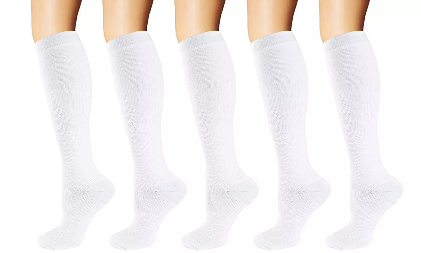 Solid Knee-High Compression Socks for Men & Women Graduated 15-20 mmHg (5-Pairs)