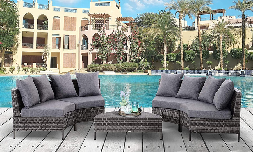 Image 3: Outsunny Half Moon Circle Rattan Outdoor Furniture Set