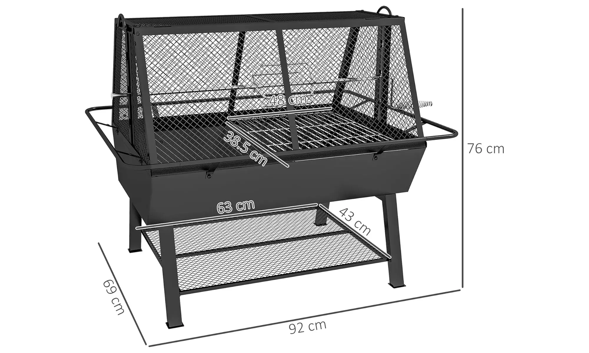 Outsunny 3-in-1 Barbecue Grill and Fire Pit with Cover