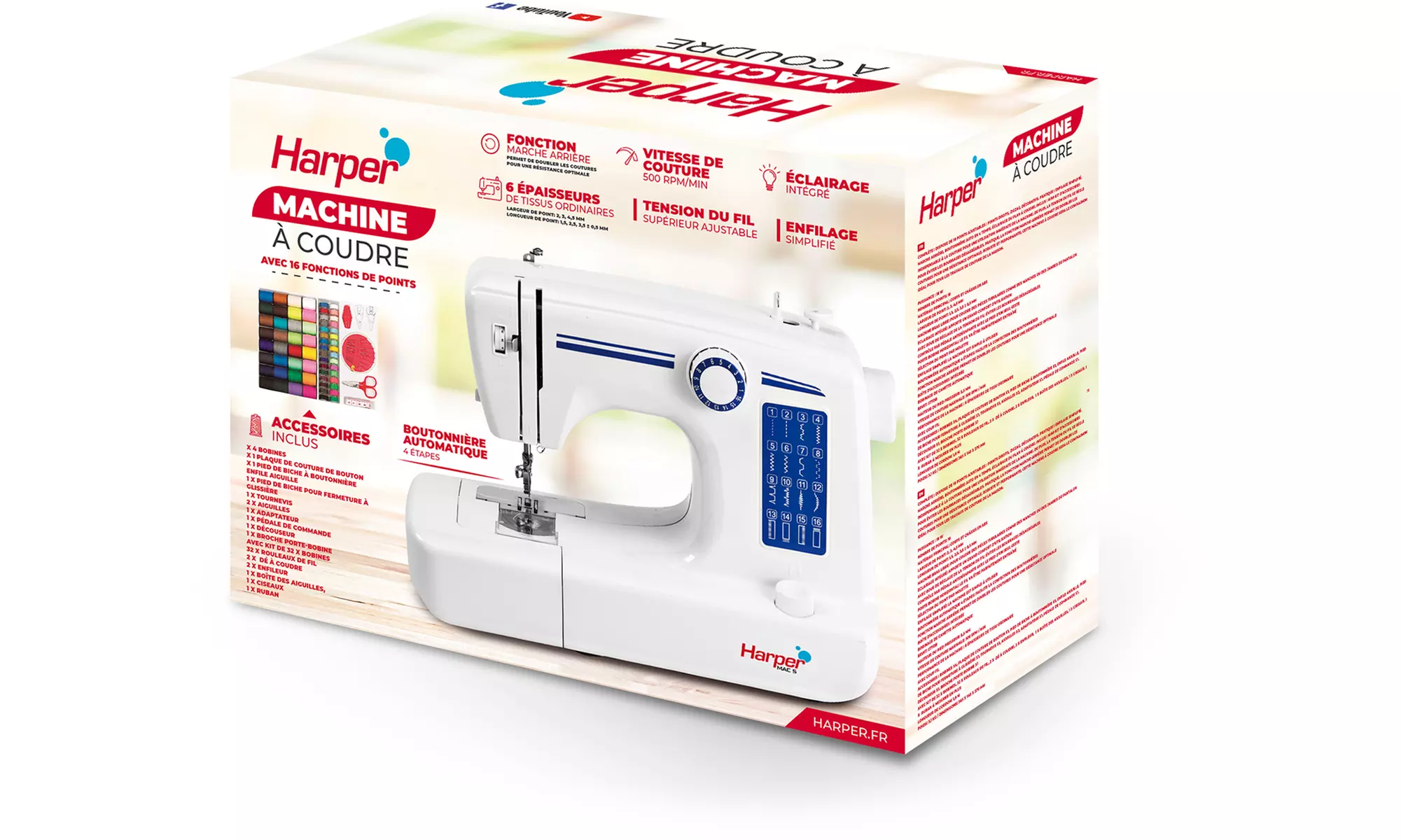 Machine à coudre 16 points ajustables avec éclairage LED et accessoires MAC5 de Harper - Image 4
