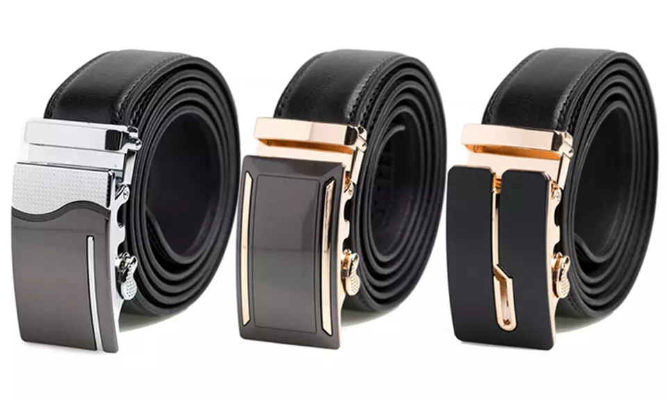 Men's Genuine Leather Automatic Track Sliding Dress Belt by Platinum Hanger - Primary Image