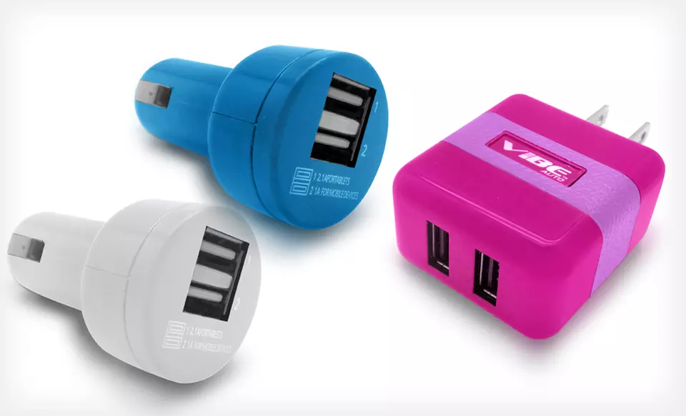 $12.99 for a Vibe Dual USB Car and Wall Charger ($22.98 List Price). Four Colors Available. Free Returns. - Primary Image
