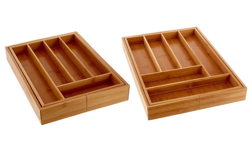 Image 1: Expandable Bamboo Cutlery Tray