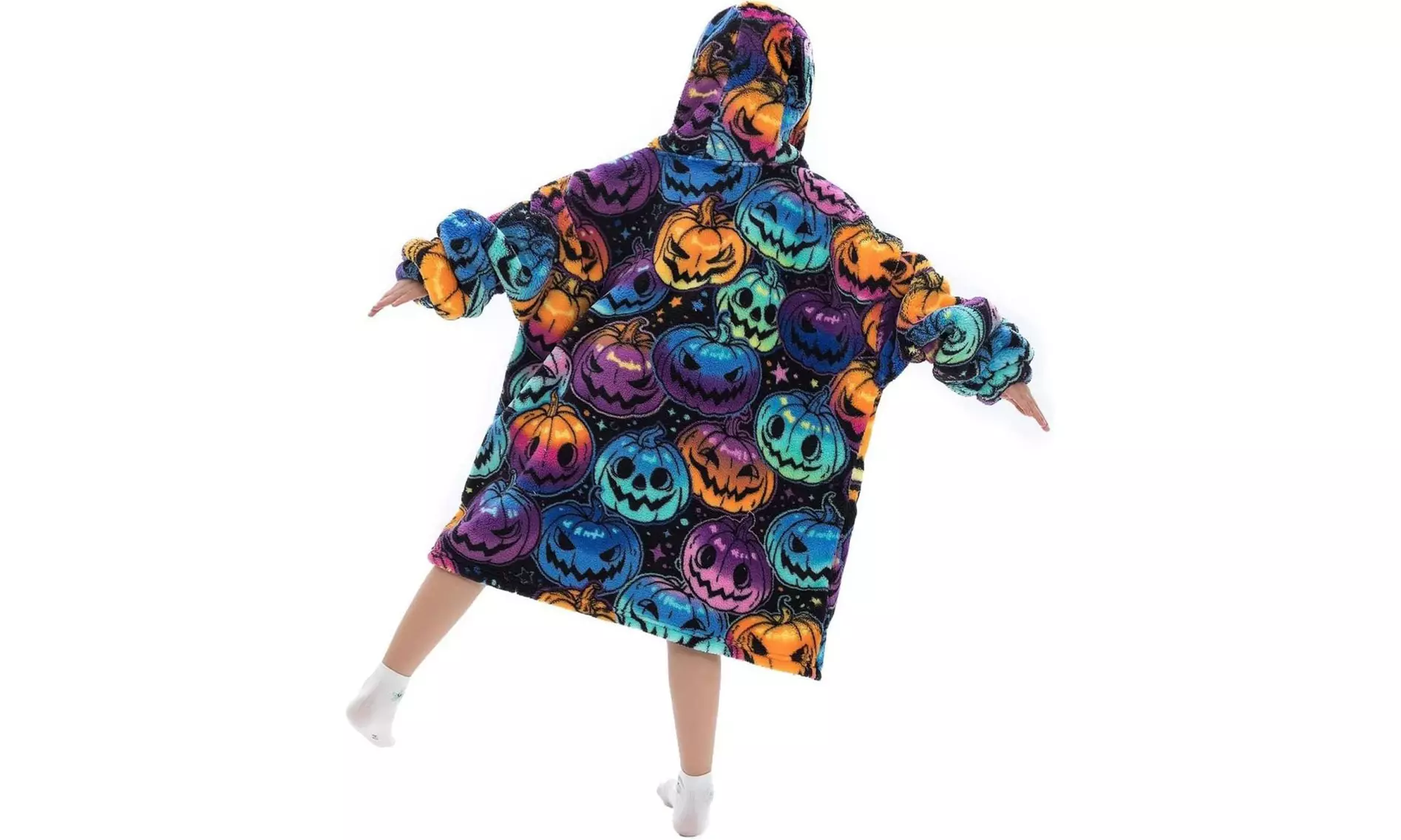 Pumpkin-Print Oversized Wearable Hoodie Blanket