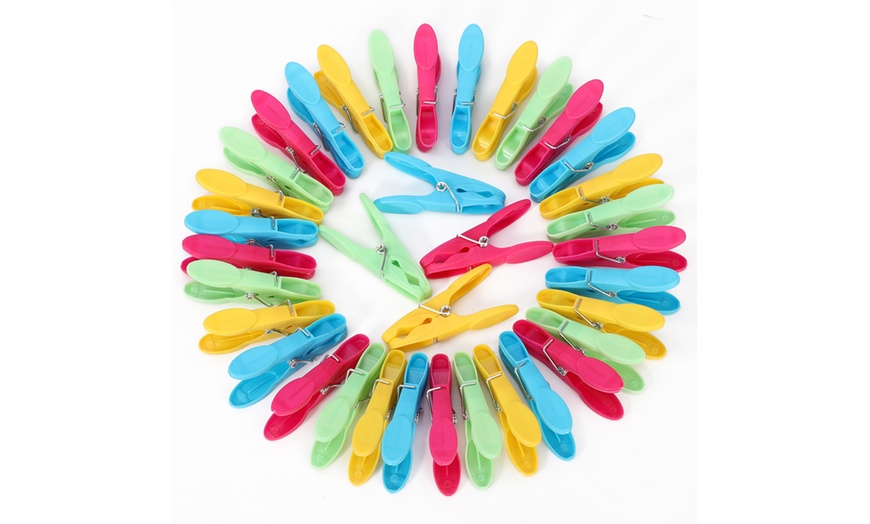 Image 10: Plastic Clothes Peg Basket 36 Piece Set Multicoloured