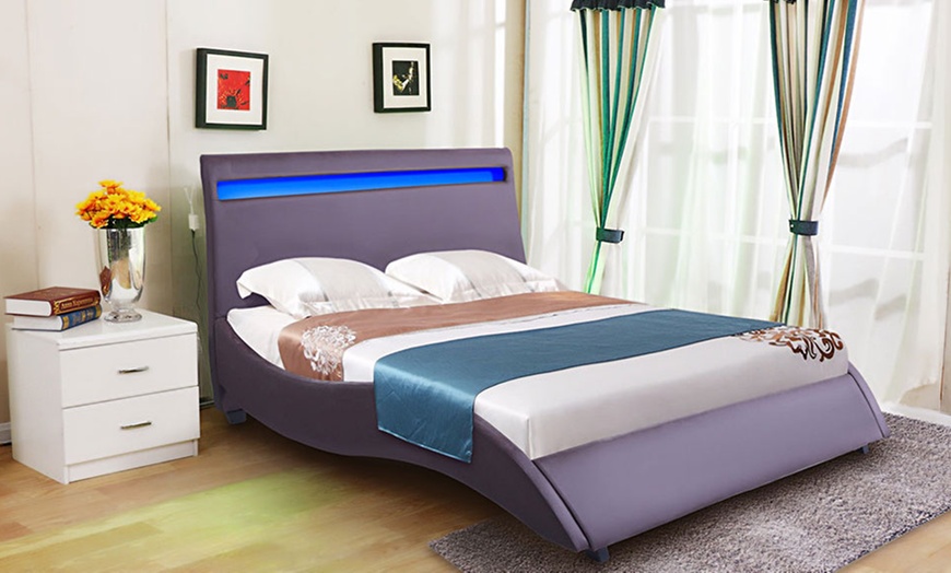 Image 1: Double Bed Frame with LED Headboard