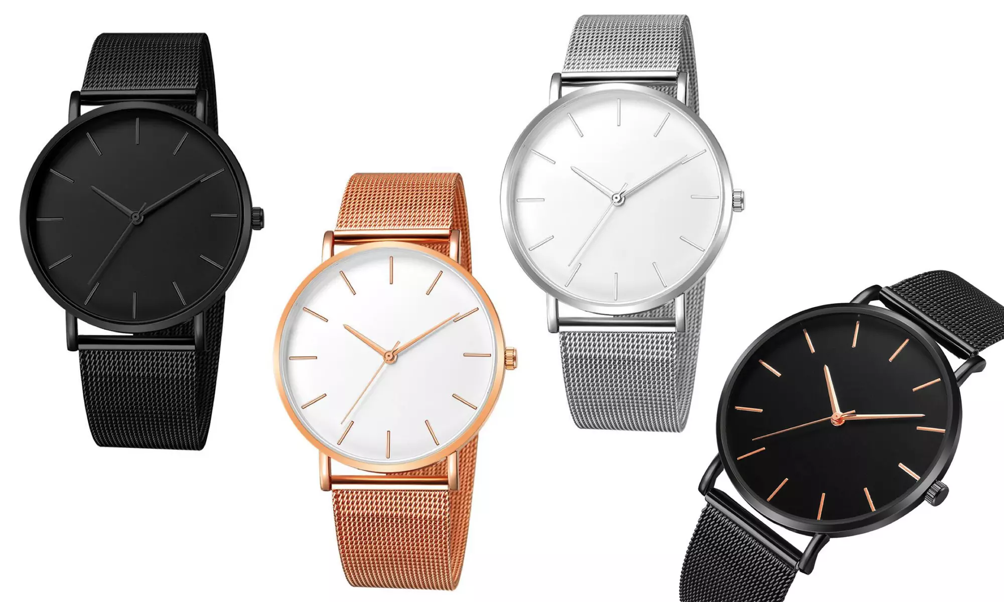 1 à 3 montres minimalistes unisexes avec bracelet maille - Primary Image