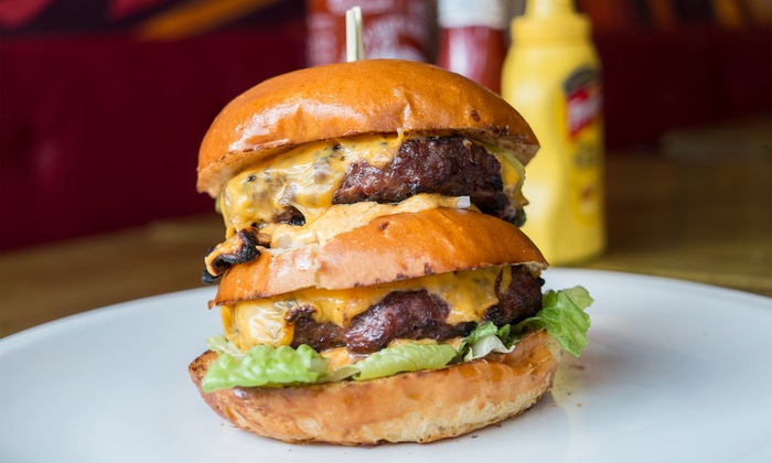 Gourmet Burger with Fries for Two - Flaming Cow | Groupon