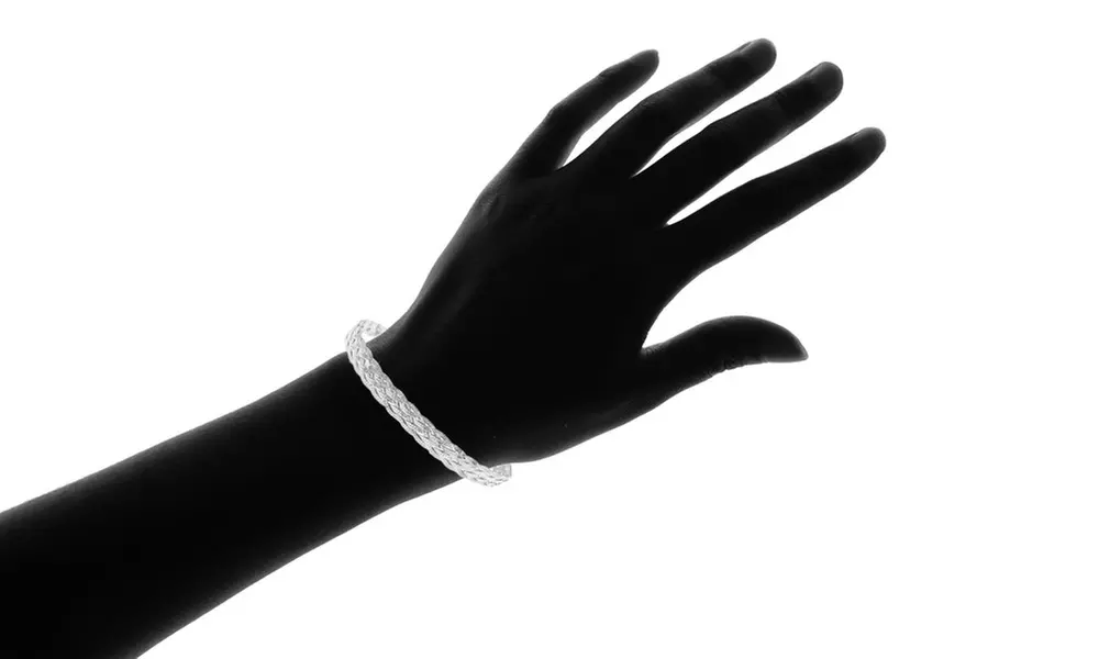 Italian Made Sterling Silver Braided Herringbone Bracelet by Verona - Second Medium
