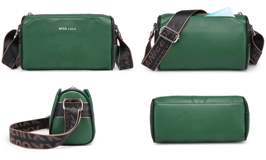 Image 11: Miss Lulu Wide Strap Leather Crossbody Bag