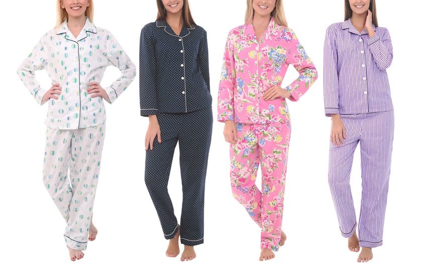 Women's Cotton Long Sleeve Pajama Set. Plus Sizes Available. 