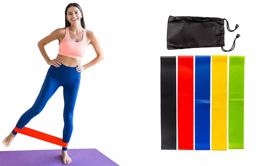 1, 2 o 3 set da 5 fasce elastiche da fitness con borsa per il trasporto - Primary Image