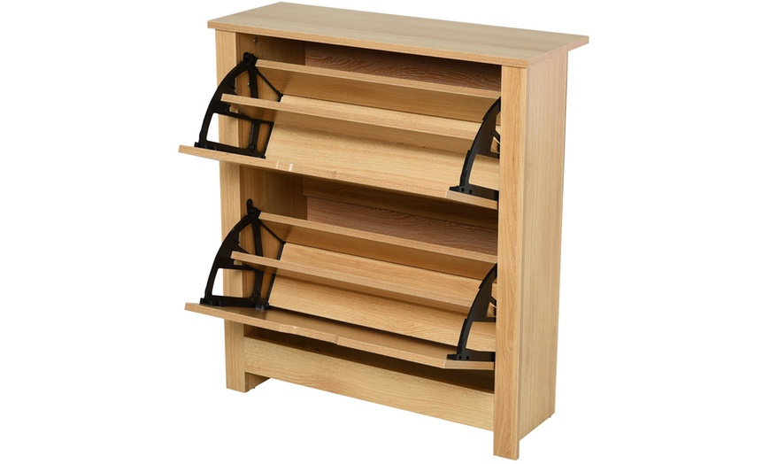 Image 2: HOMCOM Narrow Shoe Cabinet with Two Flip Drawers