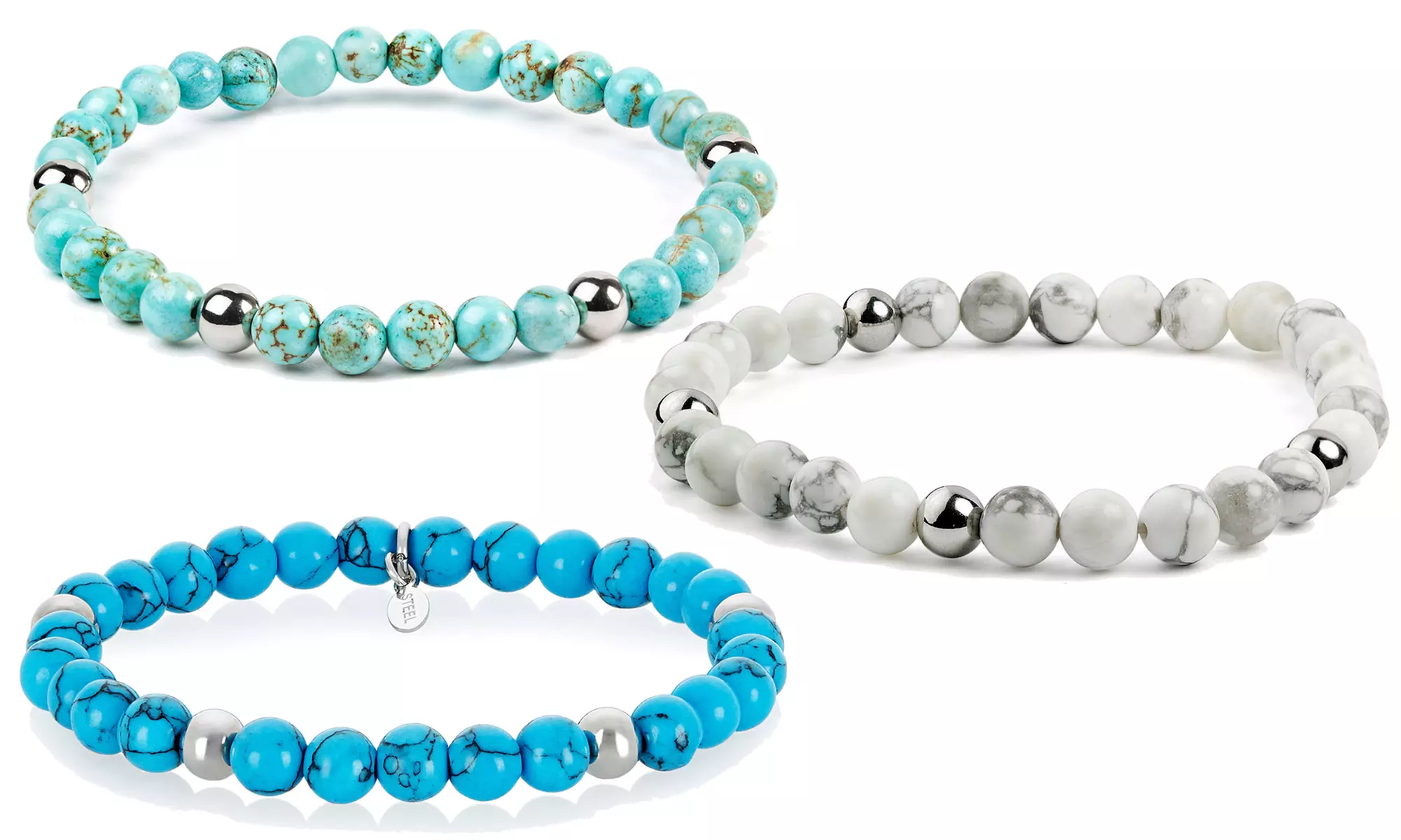 Stainless Steel Turquoise Stone Beaded Bracelet by West Coast Jewelry - Primary Image