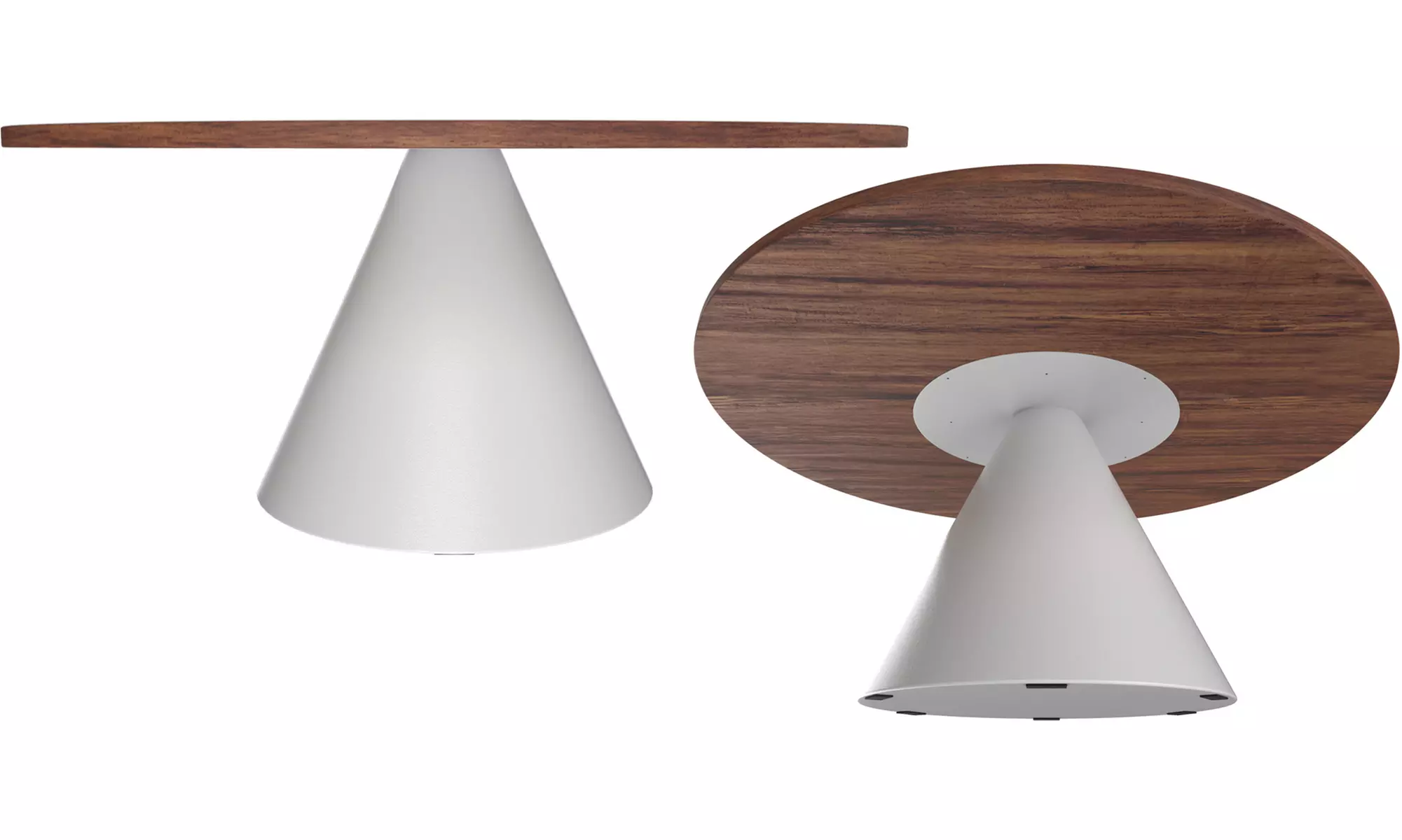 Mesa de comedor Artù en madera con base cónica de metal