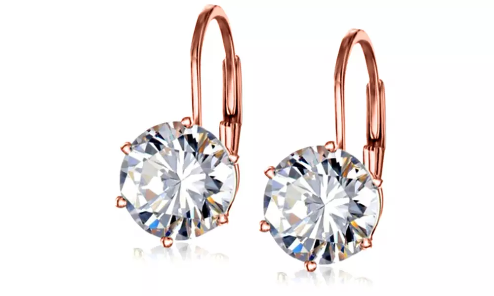 4.00 CTTW Swarovski Crystal Leverback Earrings in 18k Rose Gold Plating by Mina Bloom - Primary Image