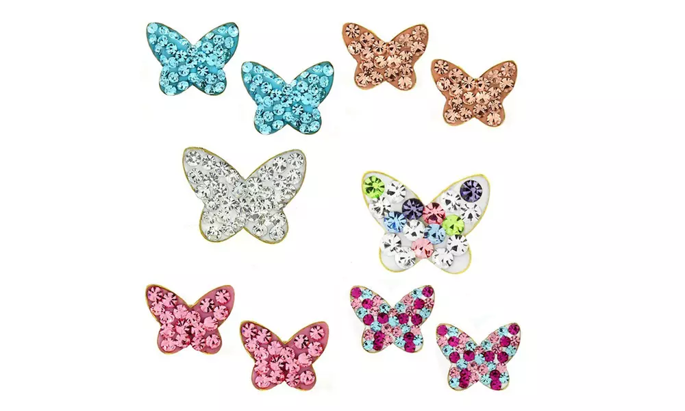 Kids Crystals Butterfly Stud Earrings in 14K Gold - Primary Image