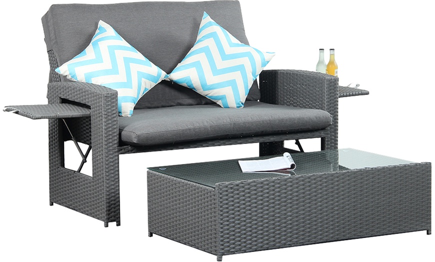 Image 3: Oasis Two-Seater Rattan Sun Lounger Daybed