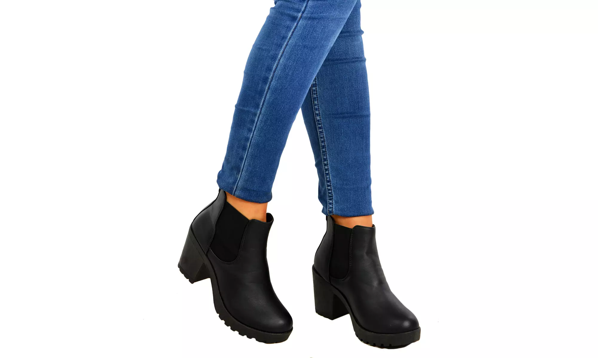 Damen Plateau-Chelsea-Boots in Veloursleder- oder Glatt-Optik in Schwarz - Second Medium