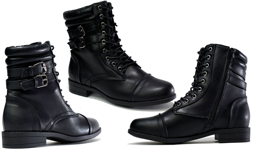 Image 2: Women's Lace-Up Biker Boots