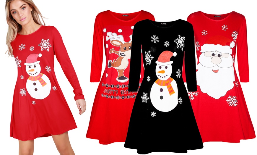 Image 1: Oops Christmas Theme Swing Dress