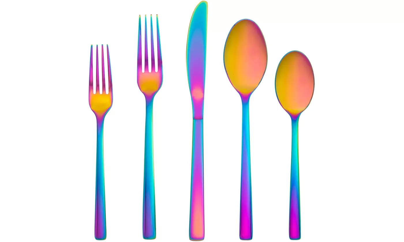 Cambridge Stainless Steel Flatware Set: Black Satin, Gold Satin, Rainbow Mirror, or Copper Mirror (20-Piece) - Second Medium