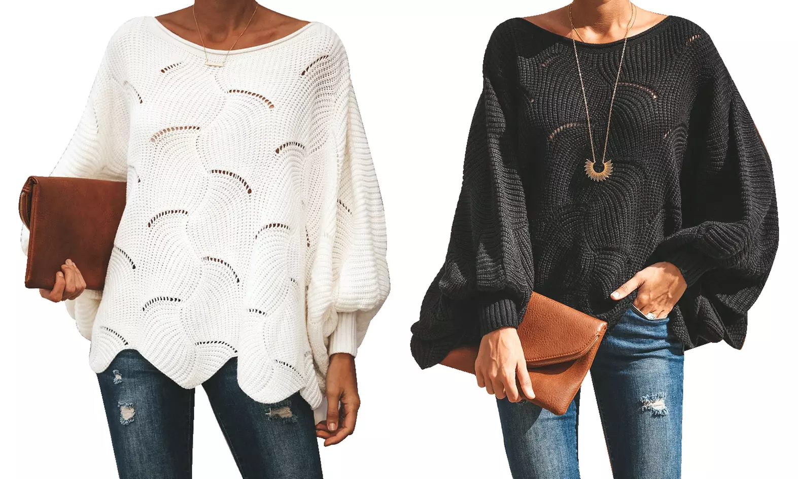 Pull ajouré manches chauves souris Floriane - Primary Image