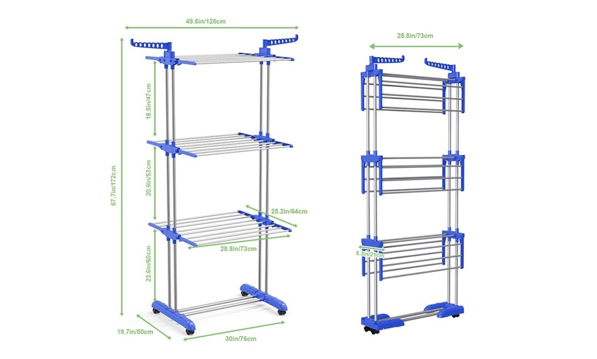 Image 8: Four-Tier Collapsible Large Space Stainless Steel Clothes Drying Rack 