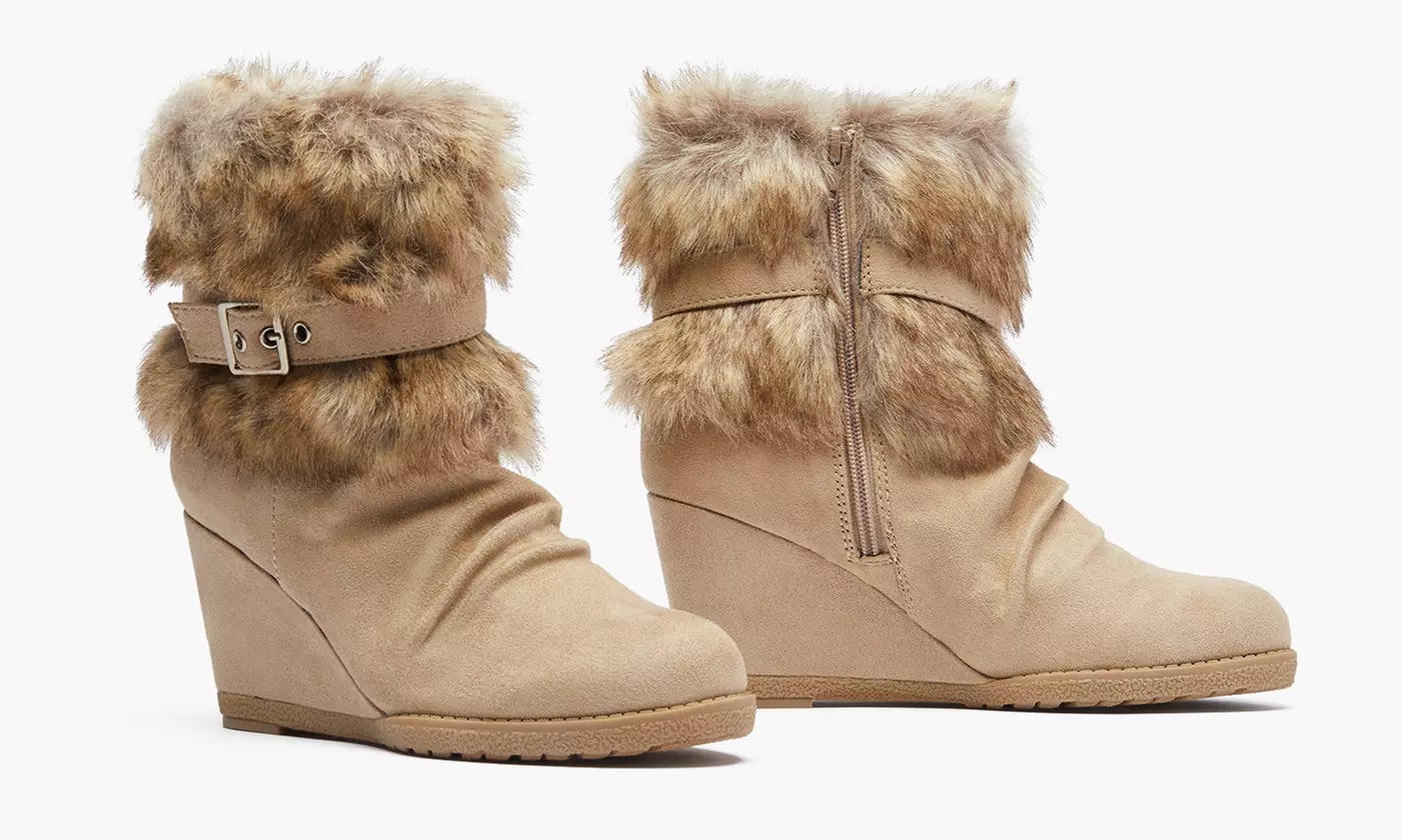 Sociology Women's Wedge Faux Fur Cuff Booties | Groupon Exclusive (Sizes 10 & 11) - Second Medium