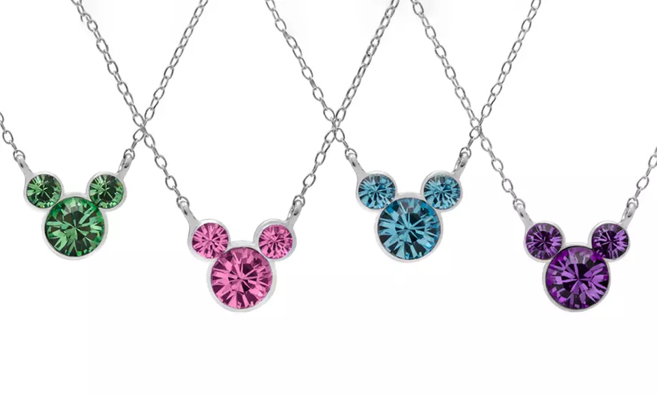 Disney's Mickey Mouse Crystal Birthstone Necklace in Sterling Silver - Primary Image