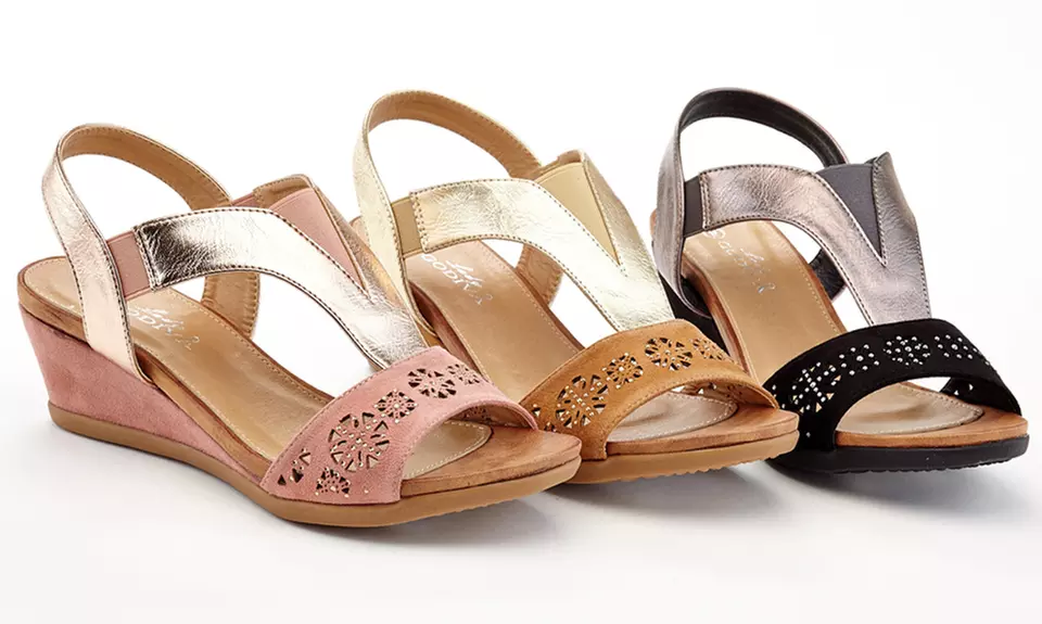 Lady Godiva Ana Women's Wedge Sandals with Rhinestones - Primary Image