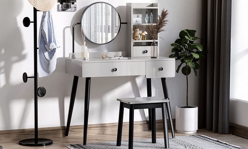 Image 2: HomCom Dressing Table with Stool