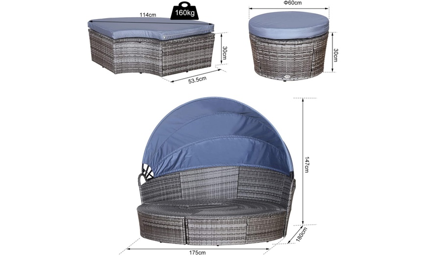 Image 7: Outsunny Round Rattan Sofa Bed with Retractable Canopy