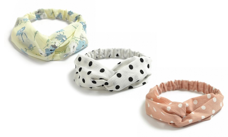 Image 21: Three-Pack Twist Knot Headbands in Assorted Colours and Styles