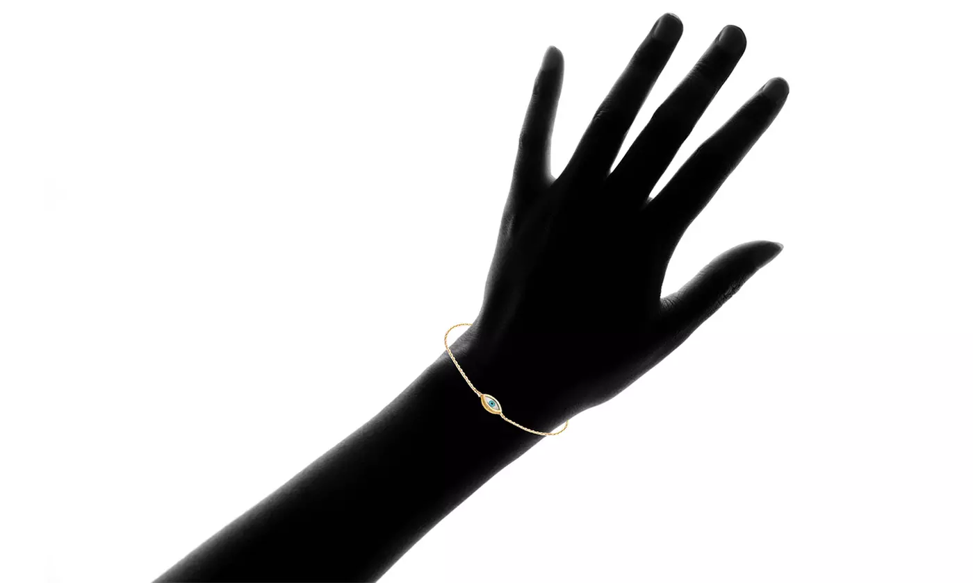Evil Eye Bracelet with Swarovski Elements Crystals in 18K Gold Plated Sterling Silver - Second Medium