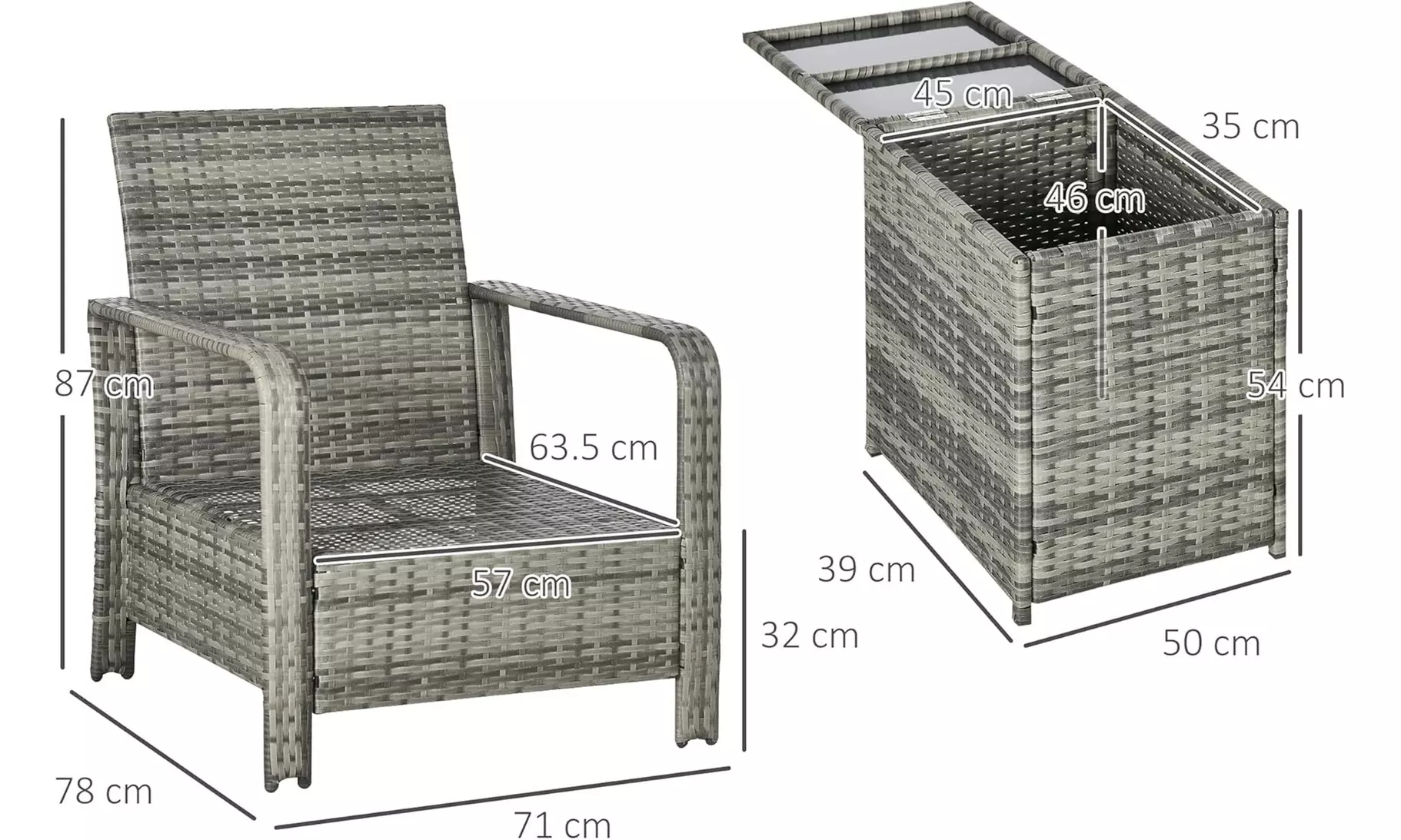 Outsunny Three-Piece Patio Rattan Garden Bistro Set - Image 5