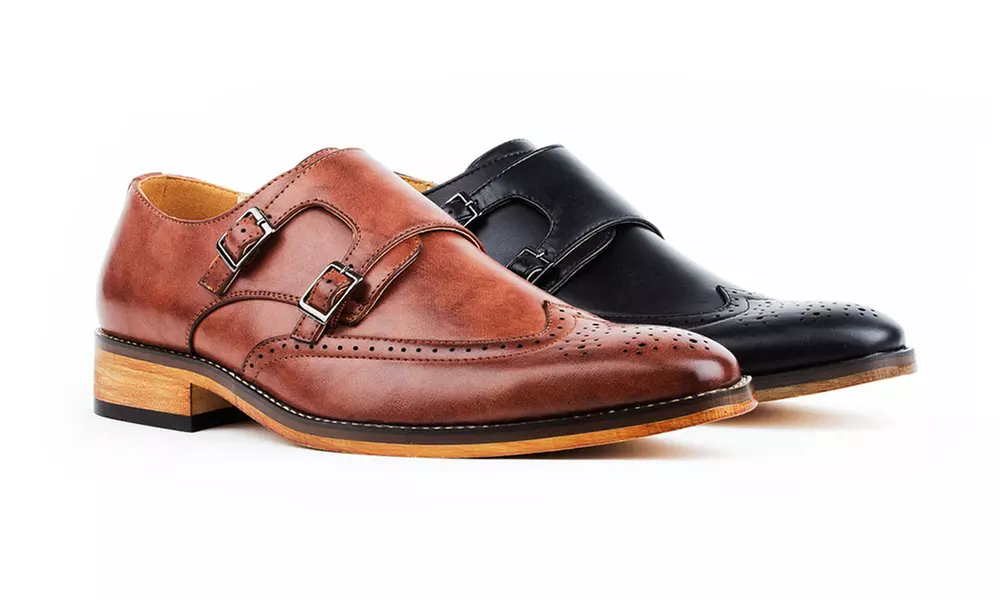 Gino Vitale Men's Monk-Strap Wingtip Dress Shoes with Free Dress Socks - Primary Image