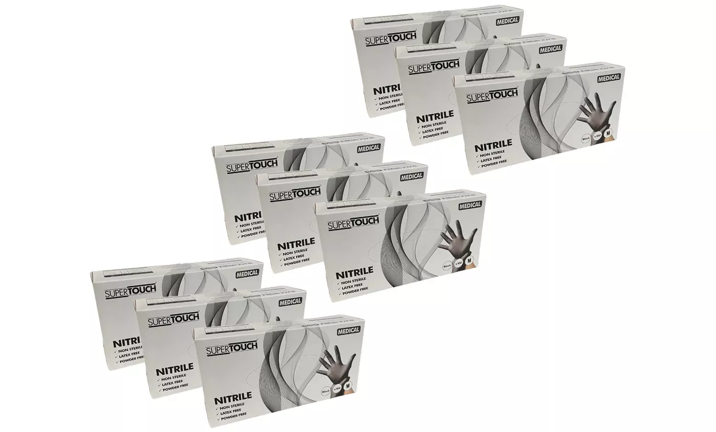 Up to 10 Packs of 100 Supertouch Black Nitrile Gloves