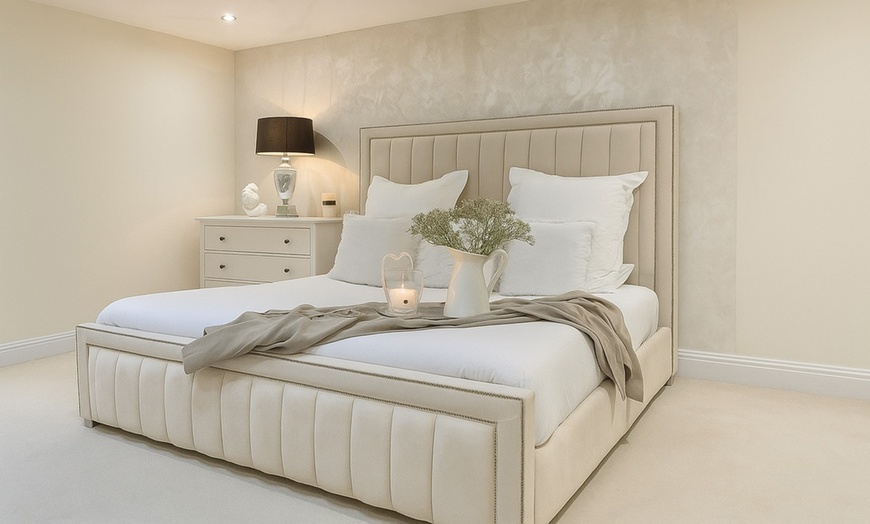 Image 1: Plush Santorini Paneled Bed Frame