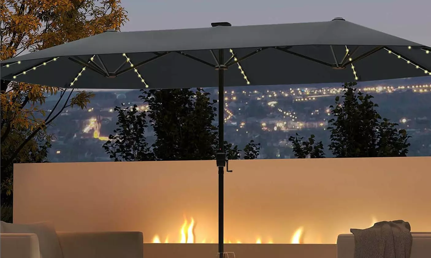 Costway 13ft Outdoor Double-Sided Table Umbrella with Optional LED Lights