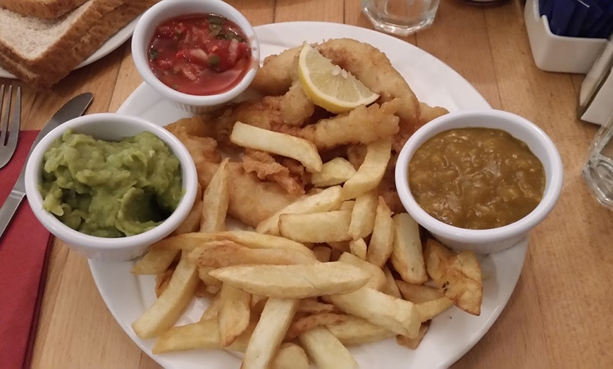 Image 3: Regular Haddock, Chips, and Mushy Peas, Curry or Gravy & Drink