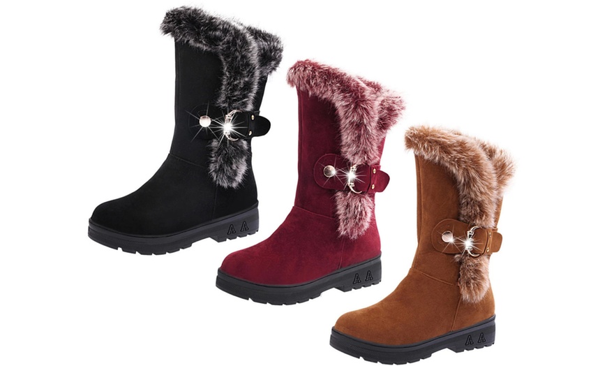 Image 1: Women's Buckle Fluffy Boots