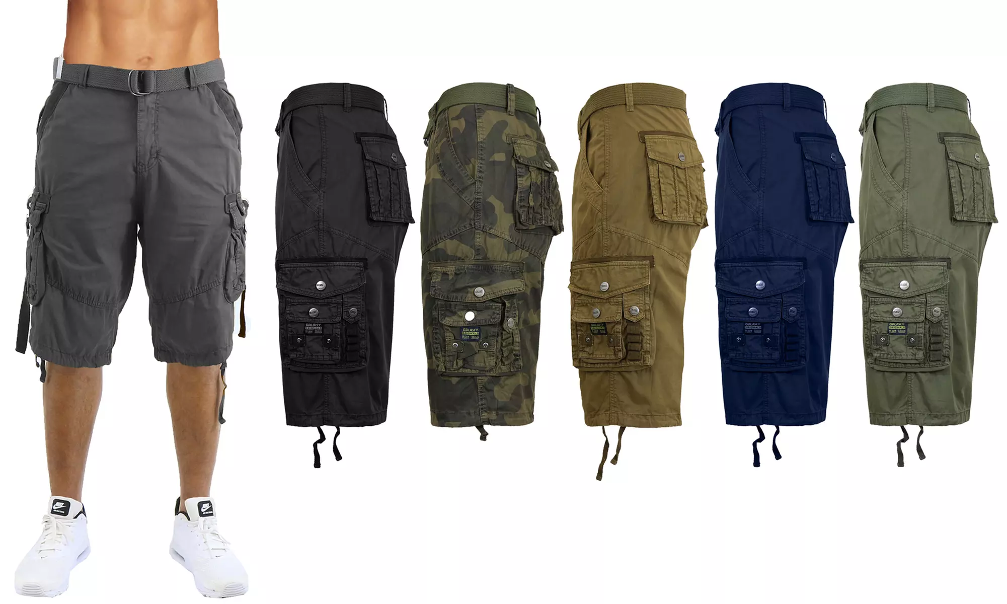 Galaxy by Harvic Men's Classic-Fit Distressed Belted Cargo Shorts (30-48) - Primary Image