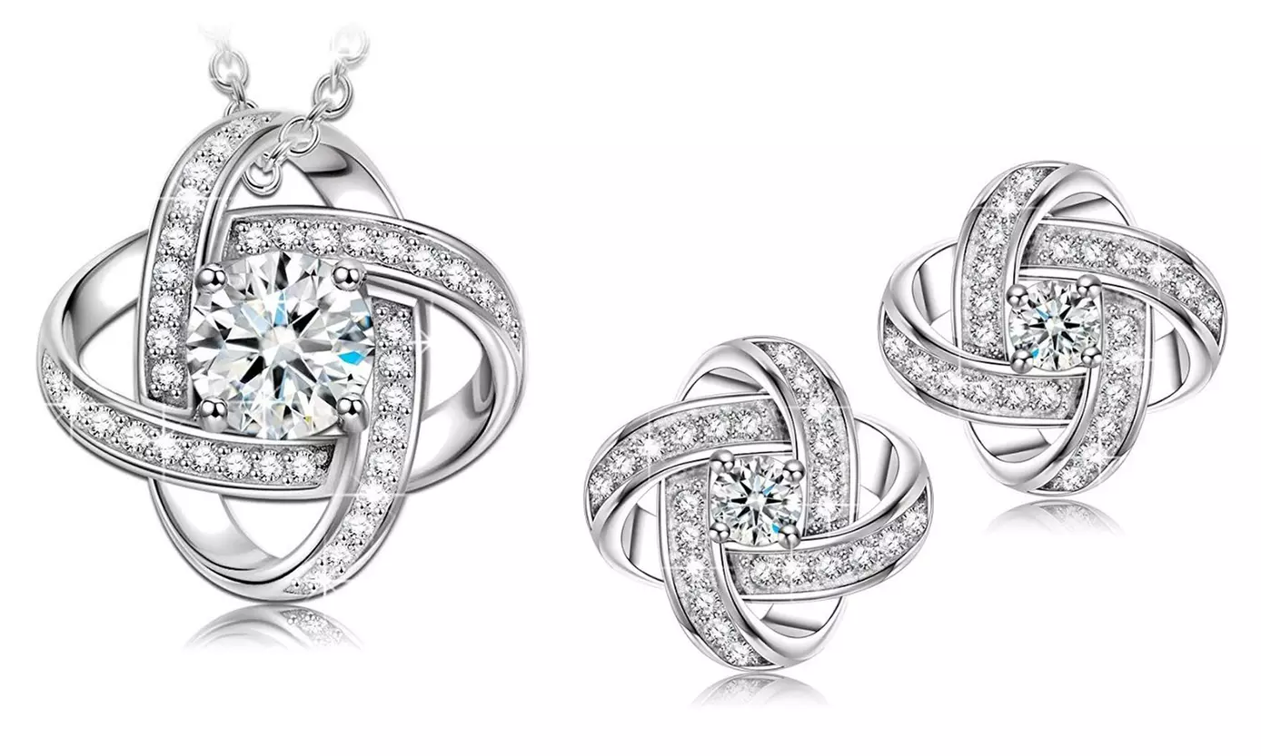 Crystal Love Knot Necklace or Earrings Made with Swarovski Elements - Primary Image