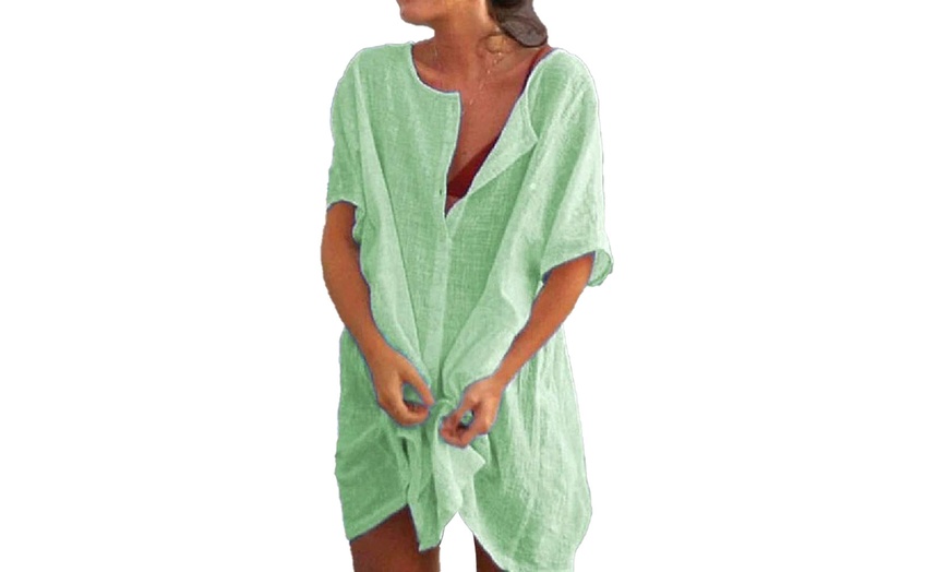 Image 4: Women's Swimwear Cover-Up Linen Loose Beach Top