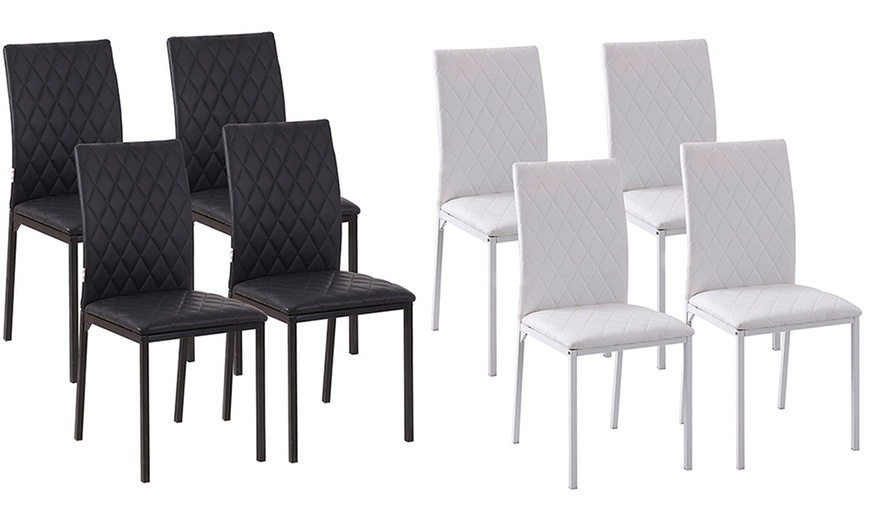 Image 1: Upholstered Faux Leather Set of 4 Dining Chairs HomCom