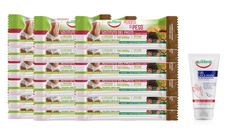 18 o 24 barrette Slim Bar Equilibra disponibili in 2 gusti con gel igienizzante mani in omaggio